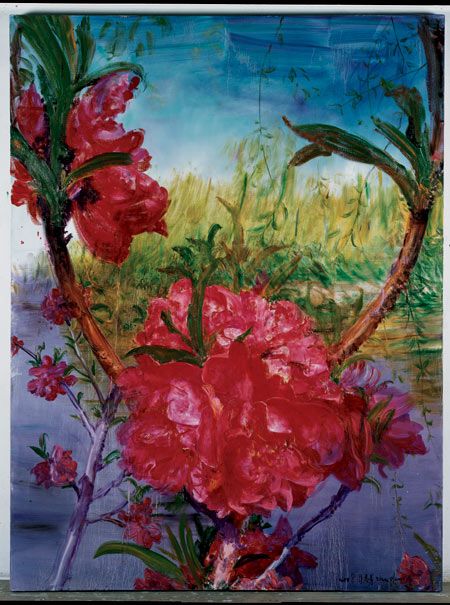 图文:2008芭莎明星慈善拍品-周春芽油画