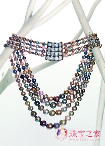 天然珍珠及钻石四行珠链