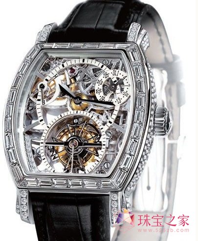 桶形的Malte 陀飞轮镂空高级珠宝腕表,令人耳目一新。