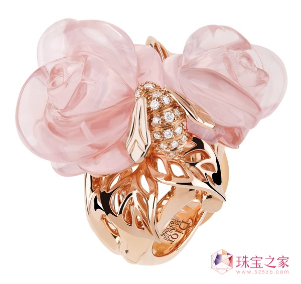 ROSE DIOR PRé CATELAN戒指，粉金，镶有钻石和粉色水晶。