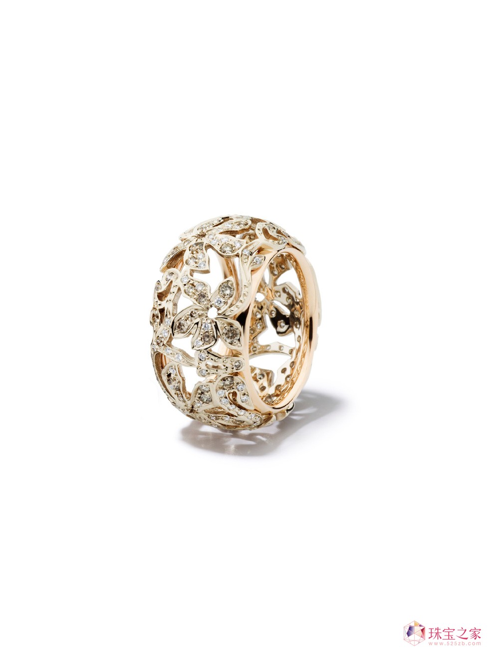 Pomellato Arabesque系列戒指:玫瑰金和白金镶褐钻