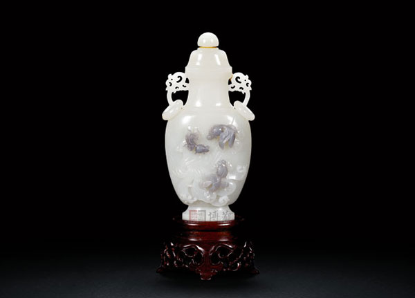 余勇和田玉籽料金玉满堂双耳大瓶