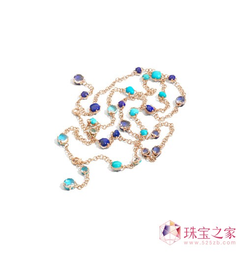 Capri系列项链 哑光玫瑰金镶青金石、绿松石和白水晶